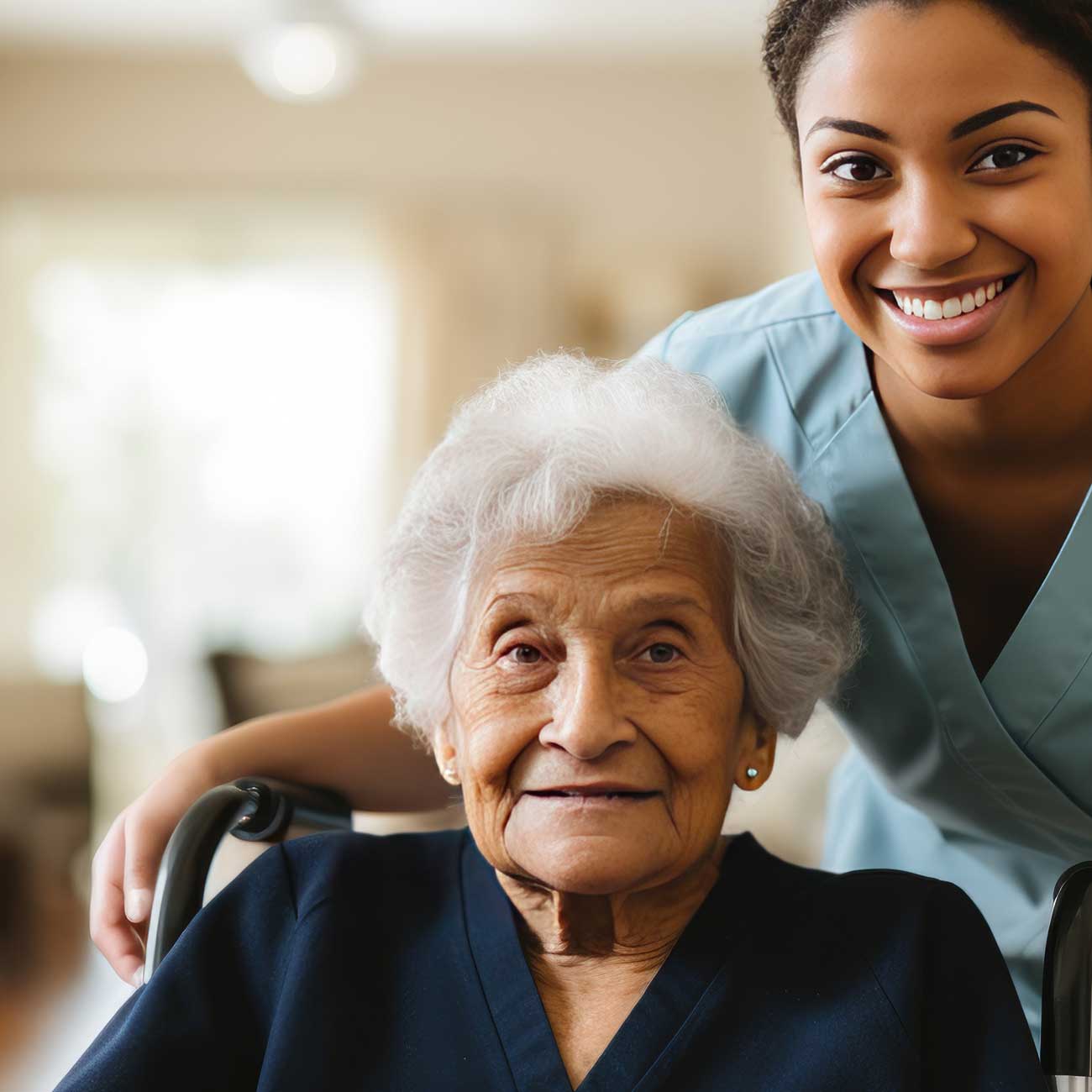 A home health aide with a senior patient