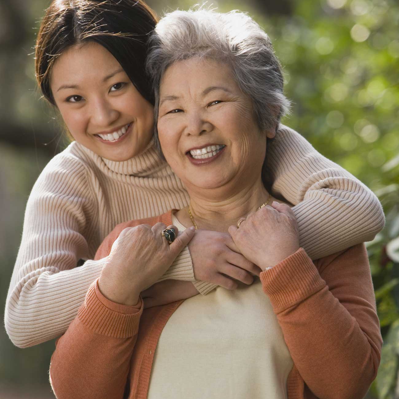 A daughter with her senior mother who needs home health care
